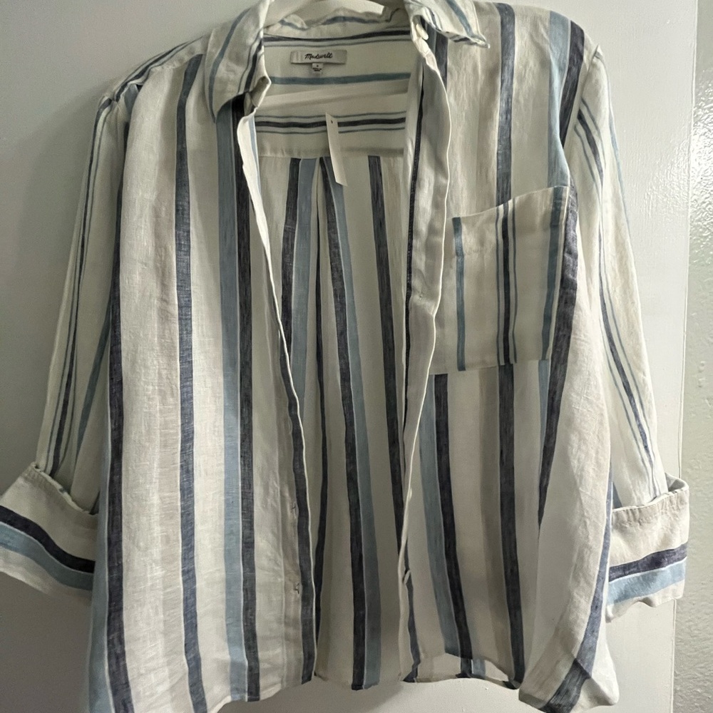 Madewell Linen Striped Button-Up Shirt